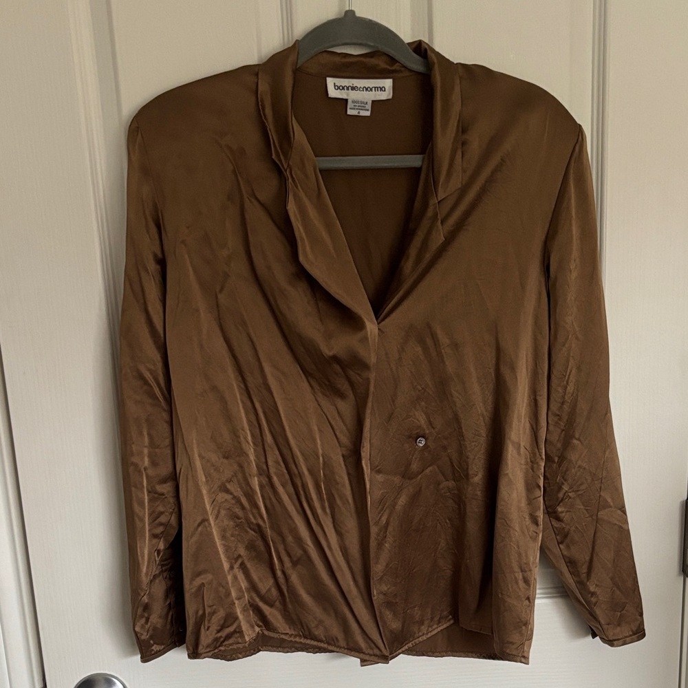 Vintage 100% Silk Brown Blouse